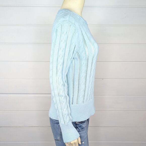 Talbots Open Knit Cable Crewneck Sweater Womens M Light Aqua Mint Coastal Preppy - Picture 3 of 11